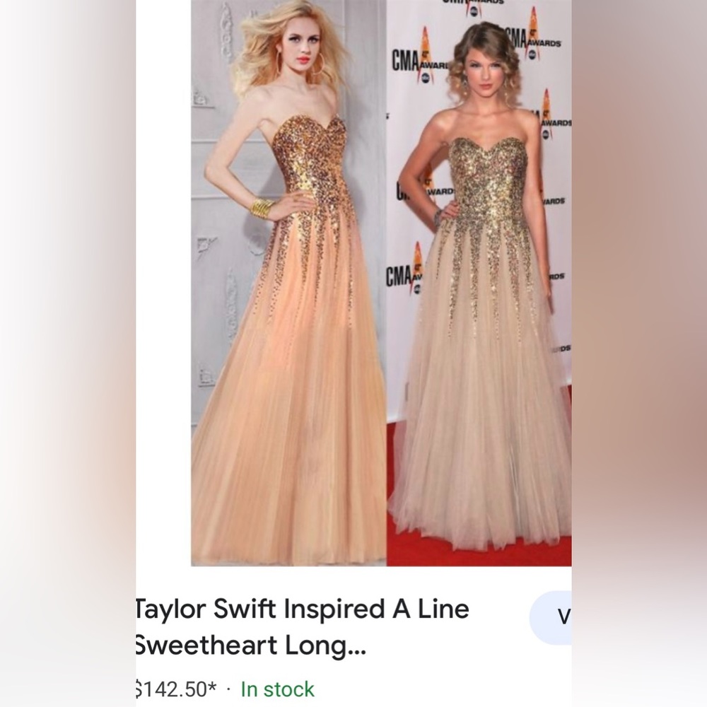 Taylor Swift Inspired Dress. Sweetheart Gold Party Prom Dress